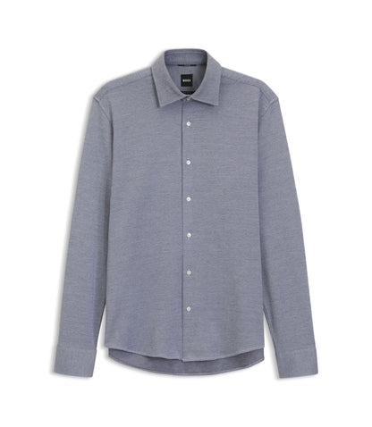Boss Patterned Regular Fit Shirt In Cotton Jersey Dark Blue