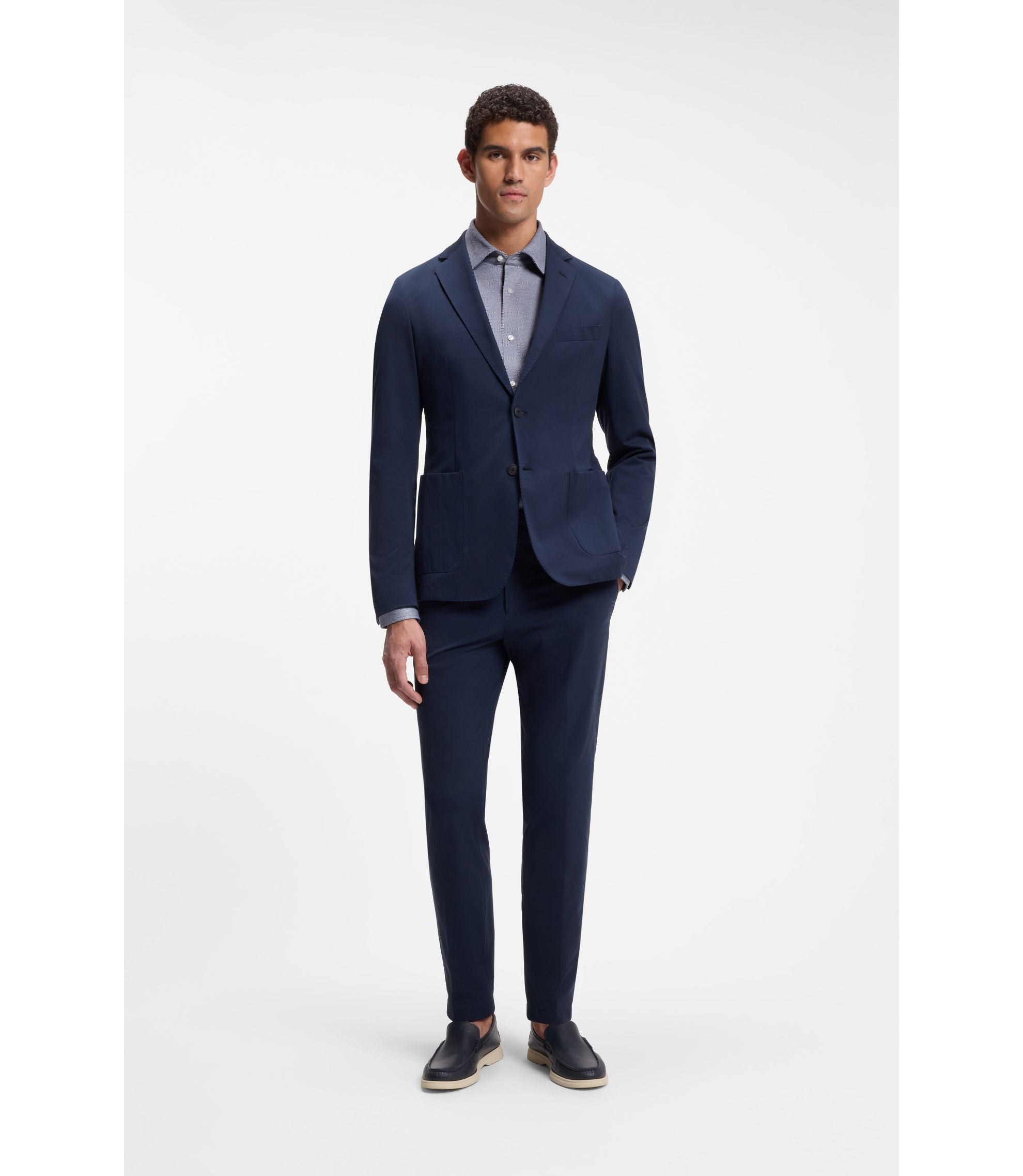 Boss Patterned Regular Fit Shirt In Cotton Jersey Dark Blue