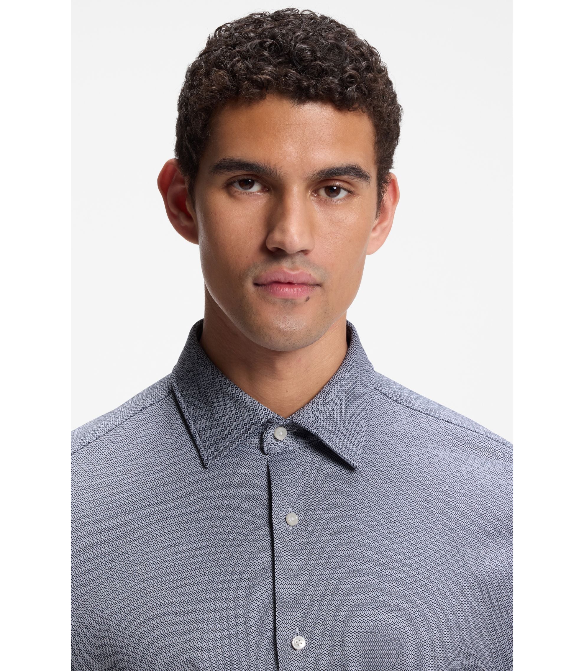 Boss Patterned Regular Fit Shirt In Cotton Jersey Dark Blue