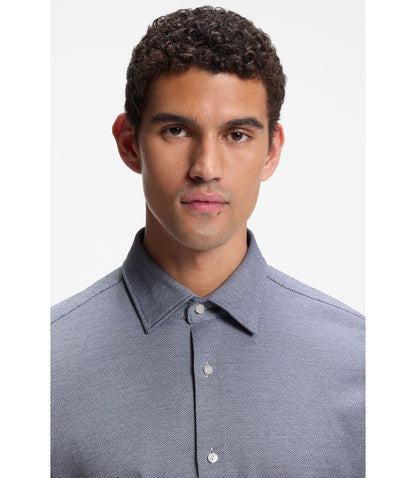 Boss Patterned Regular Fit Shirt In Cotton Jersey Dark Blue