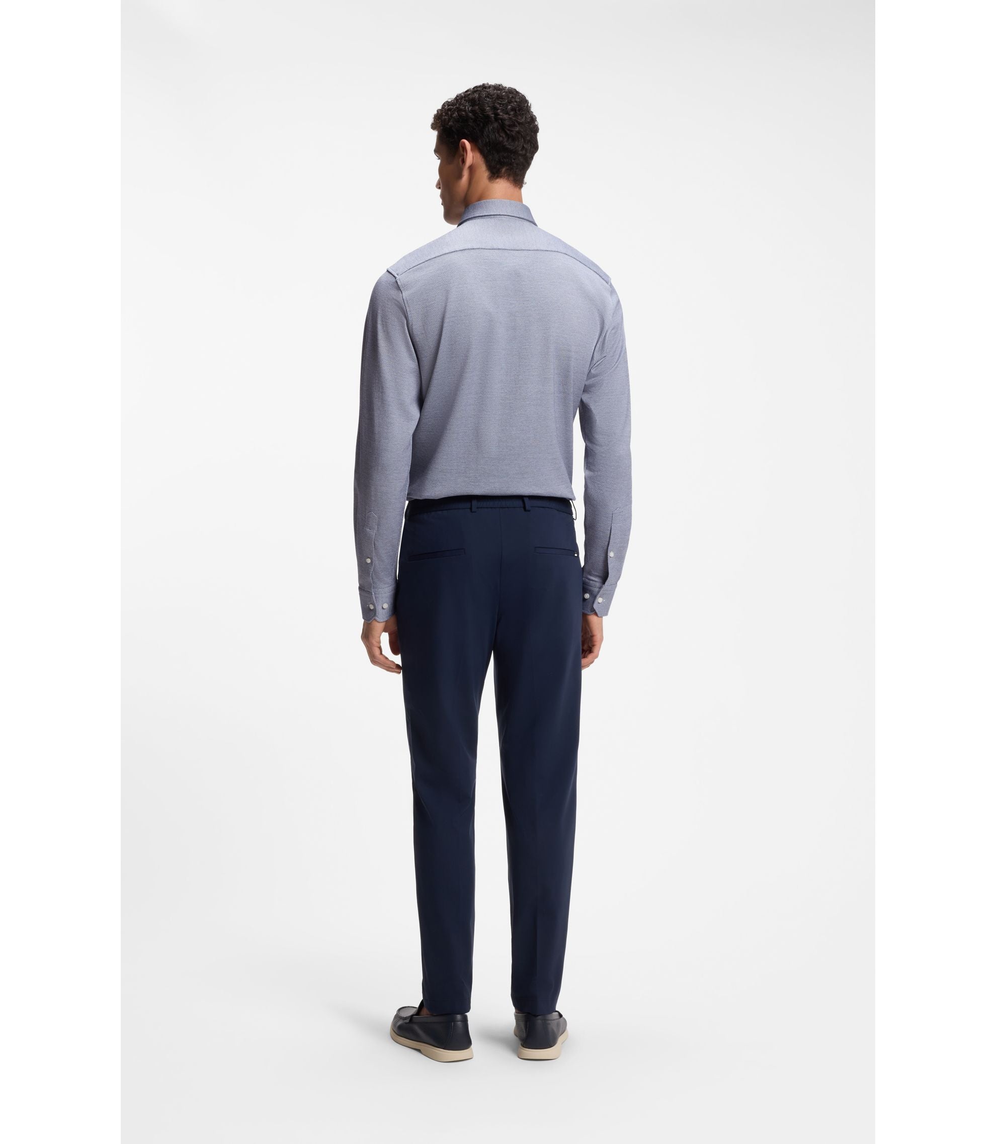 Boss Patterned Regular Fit Shirt In Cotton Jersey Dark Blue