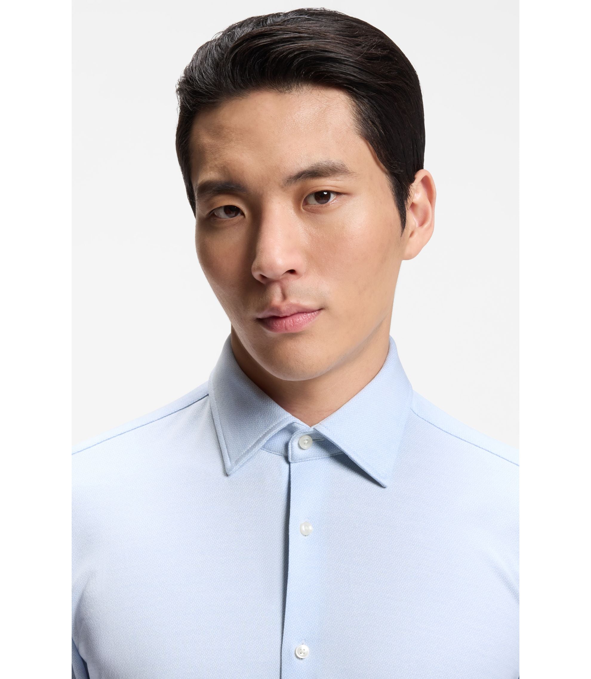 Boss Patterned Regular Fit Shirt In Cotton Jersey Light Blue