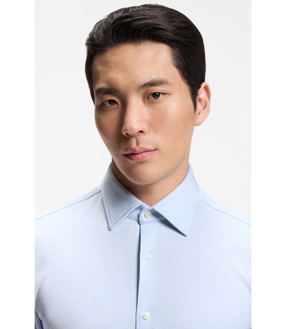 Boss Patterned Regular Fit Shirt In Cotton Jersey Light Blue