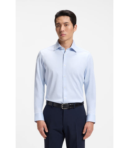 Boss Patterned Regular Fit Shirt In Cotton Jersey Light Blue