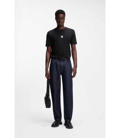 Hugo Cotton Jersey T Shirt With Embroidered Logo Artwork Black