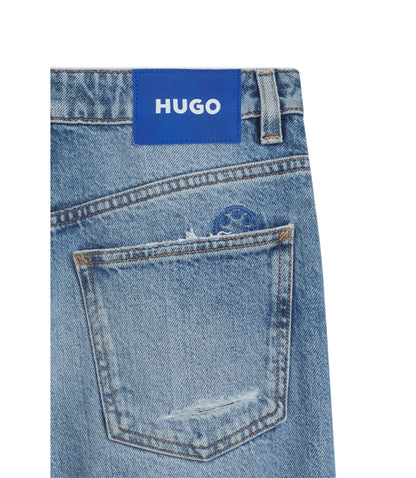 Hugo Baggy Fit Jeans In Blue Distressed Denim Blue Women's