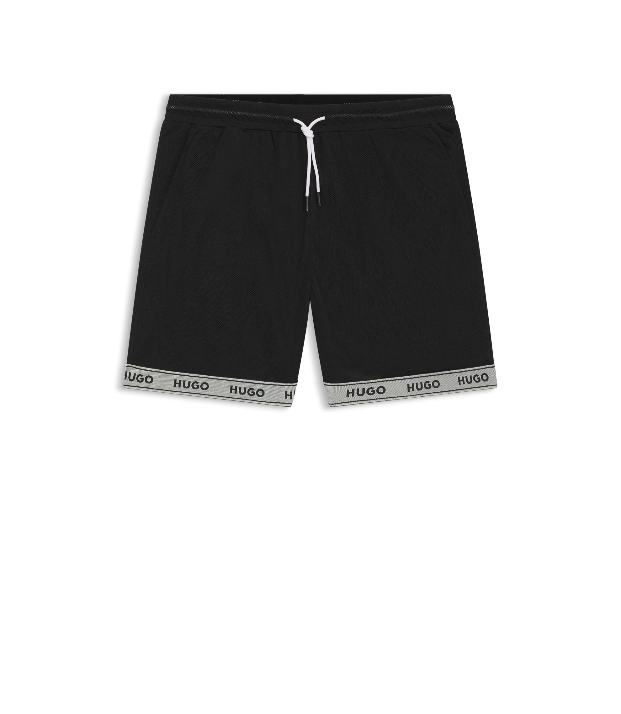 Hugo Mesh Swim Shorts With Jacquard Logo Tape Black