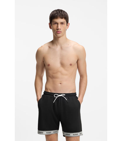 Hugo Mesh Swim Shorts With Jacquard Logo Tape Black
