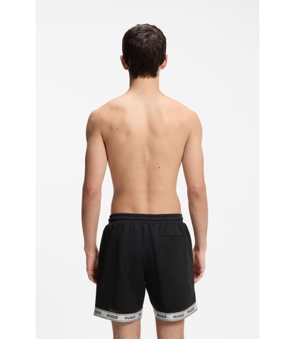 Hugo Mesh Swim Shorts With Jacquard Logo Tape Black