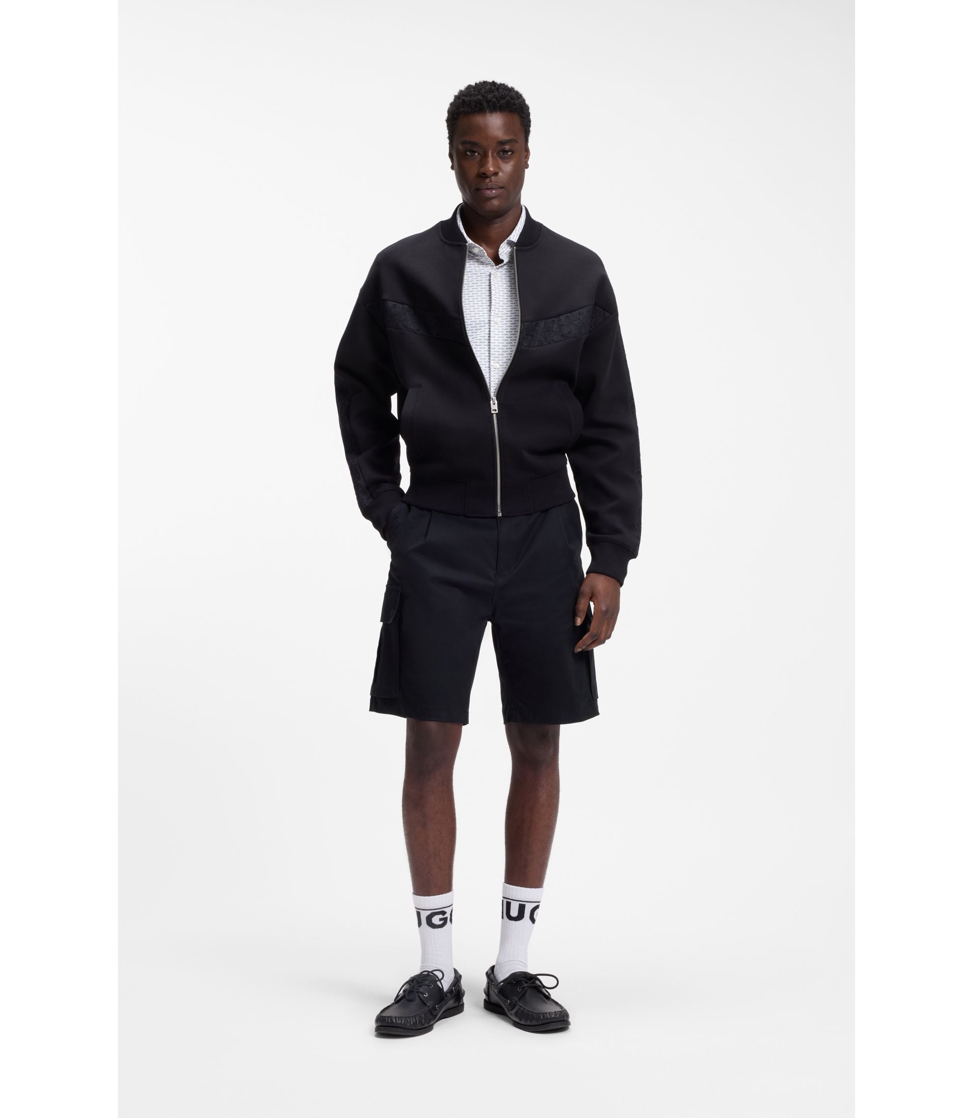 Hugo Printed Slim Fit Shirt In Stretch Jersey Black