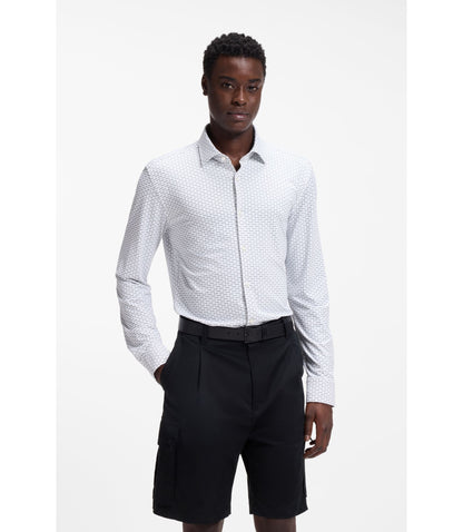 Hugo Printed Slim Fit Shirt In Stretch Jersey Black