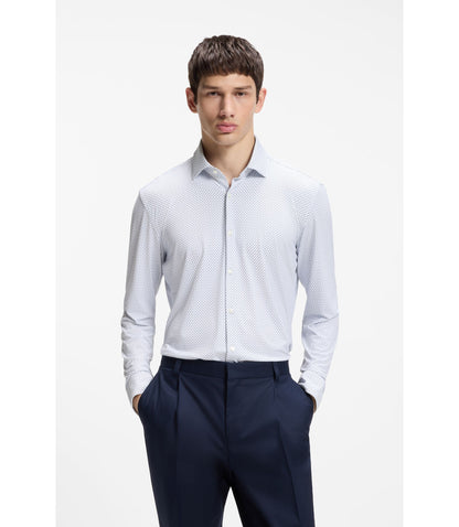Hugo Printed Slim Fit Shirt In Stretch Jersey White