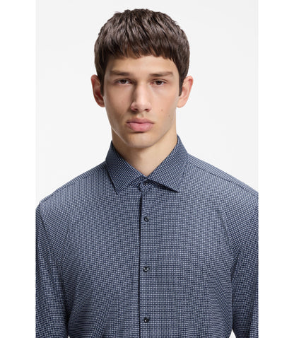 Hugo Printed Slim Fit Shirt In Stretch Jersey Dark Blue