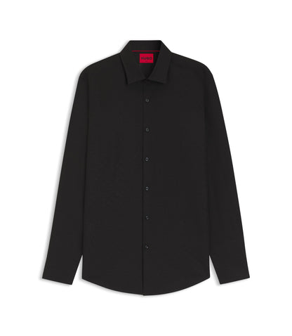 Hugo Slim Fit Shirt In Cotton Linen Jacquard Black