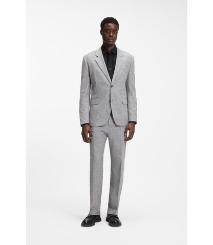 Hugo Slim Fit Shirt In Cotton Linen Jacquard Black