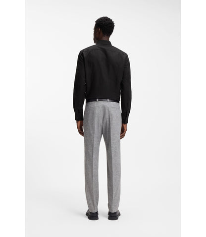 Hugo Slim Fit Shirt In Cotton Linen Jacquard Black