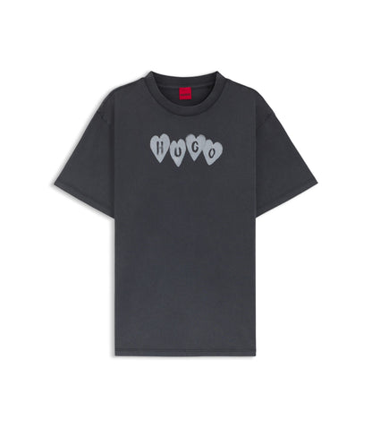 Hugo Heart Logo T Shirt In Cotton Jersey Black Women's