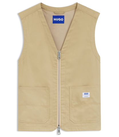 Hugo Relaxed Fit Gilet In Mercerized Cotton Beige