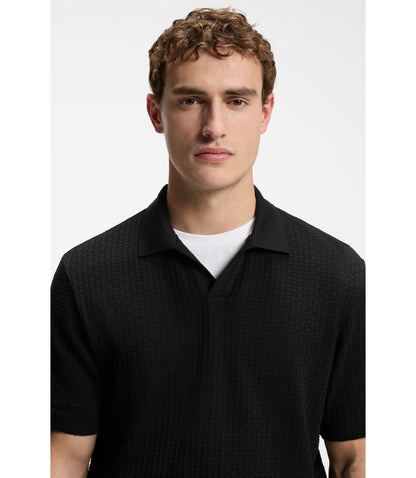 Boss Jacquard Pattern Polo Shirt With Johnny Collar Black