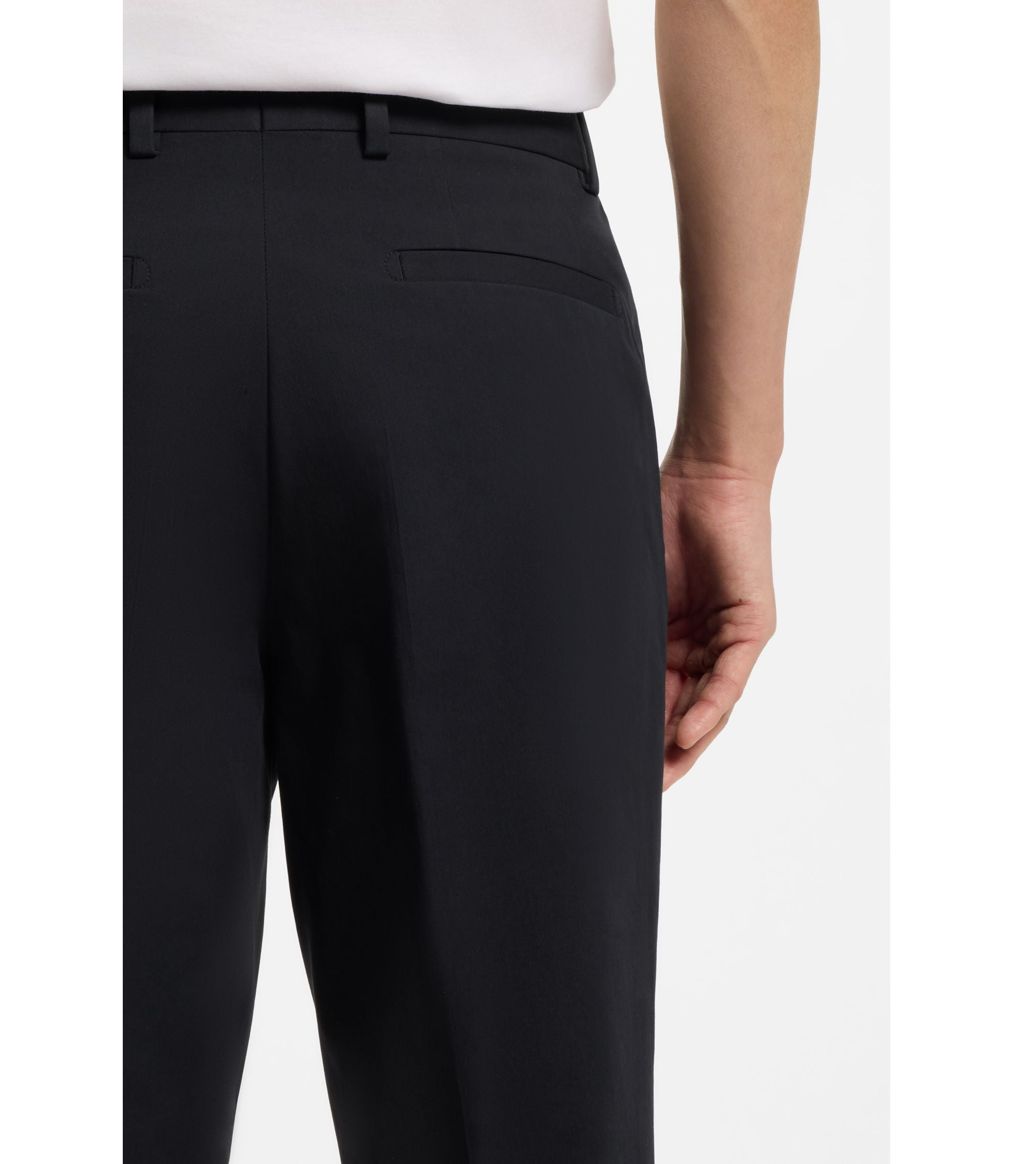 Boss Easy Iron Tapered Fit Trousers In Stretch Cotton Poplin Dark Blue