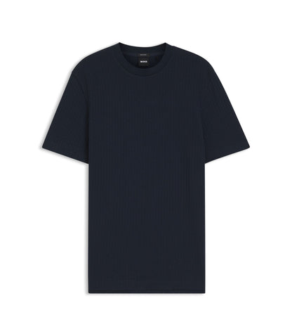 Boss Jacquard Pattern T Shirt In Cotton Dark Blue