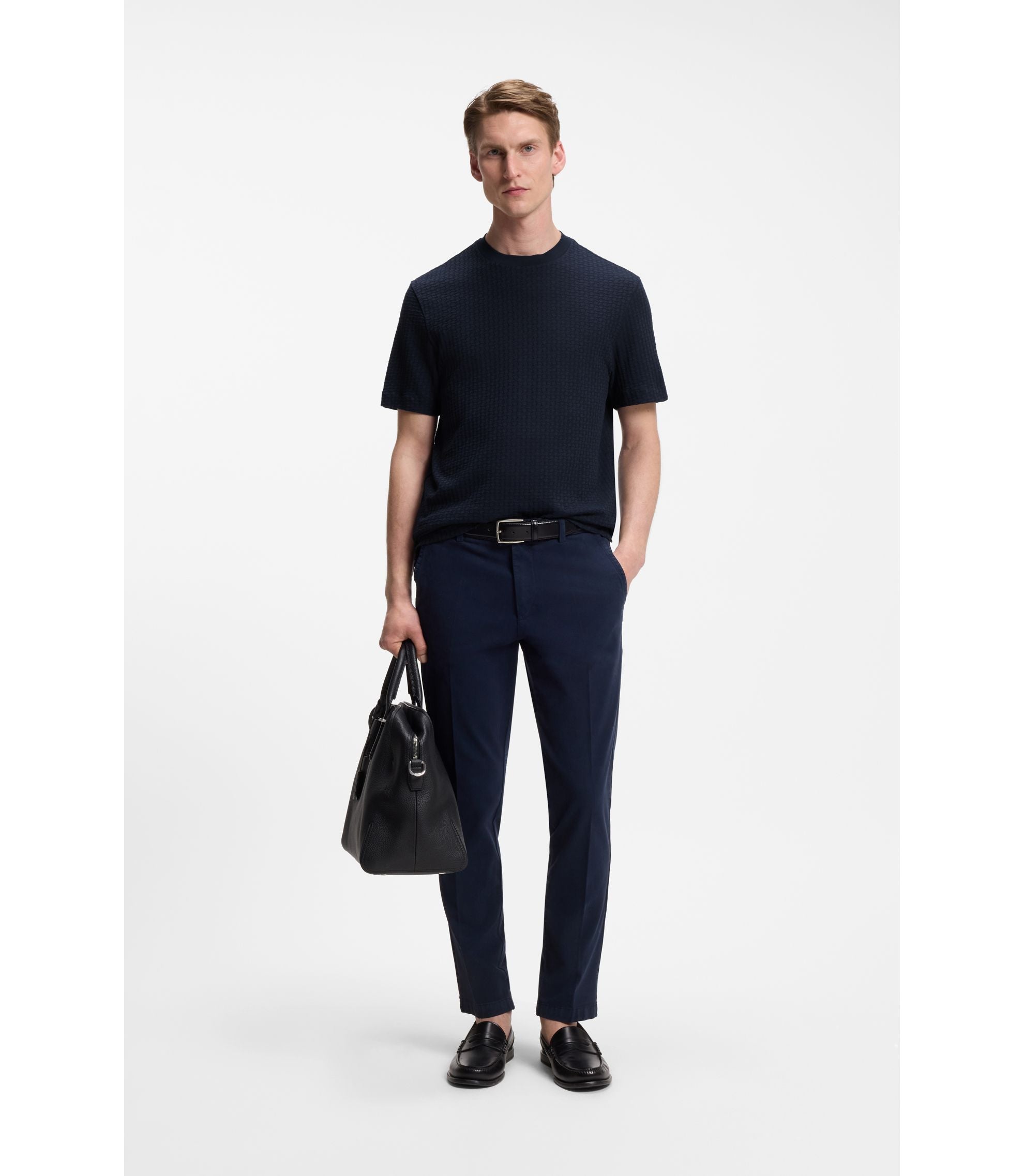 Boss Jacquard Pattern T Shirt In Cotton Dark Blue