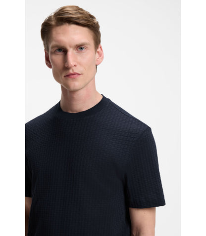 Boss Jacquard Pattern T Shirt In Cotton Dark Blue