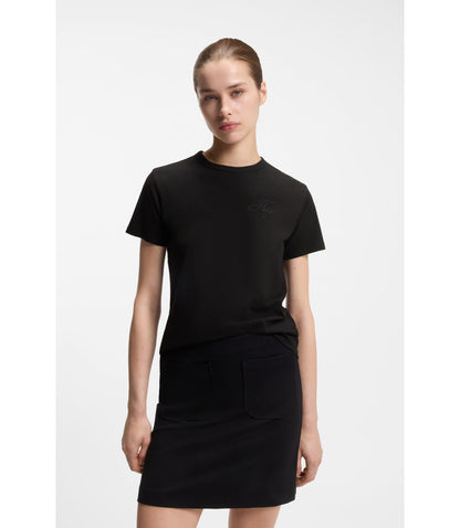 Hugo Embroidered Logo T Shirt In Cotton Jersey Black Women's