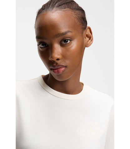 Hugo Embroidered Logo T Shirt In Cotton Jersey White Women's