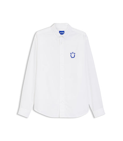 Hugo Oversize Fit Shirt In Oxford Cotton With Logo Embroidery White