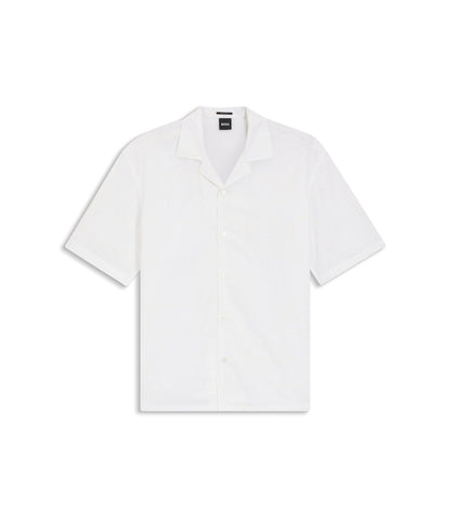 Boss Relaxed Fit Shirt In Floral Embroidered Cotton White