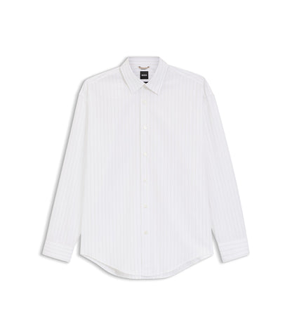 Boss Striped Relaxed Fit Shirt In Cotton Poplin White