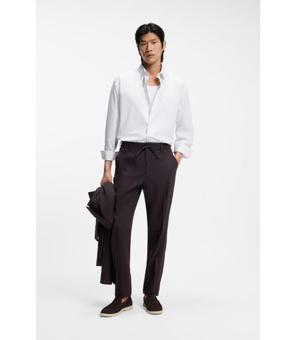 Boss Striped Relaxed Fit Shirt In Cotton Poplin White