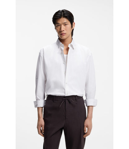 Boss Striped Relaxed Fit Shirt In Cotton Poplin White