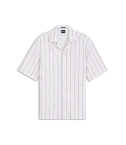 Boss Striped Relaxed Fit Shirt In Stretch Cotton Light Beige