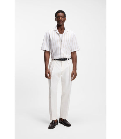 Boss Striped Relaxed Fit Shirt In Stretch Cotton Light Beige