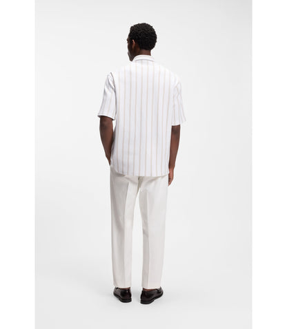 Boss Striped Relaxed Fit Shirt In Stretch Cotton Light Beige