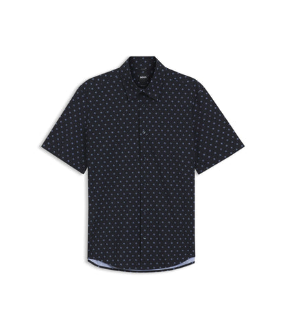 Boss Printed Regular Fit Shirt In Performance Stretch Jersey Dark Blue