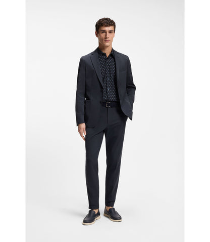 Boss Printed Regular Fit Shirt In Performance Stretch Jersey Dark Blue