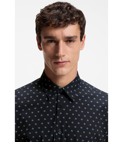 Boss Printed Regular Fit Shirt In Performance Stretch Jersey Dark Blue