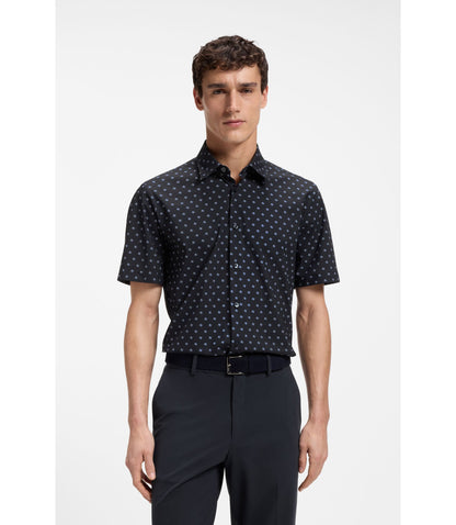 Boss Printed Regular Fit Shirt In Performance Stretch Jersey Dark Blue