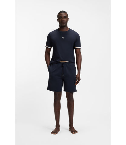 Boss Logo Print Shorts In Cotton Terry Dark Blue