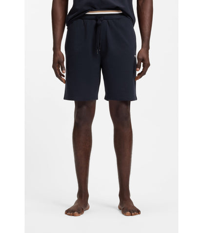Boss Logo Print Shorts In Cotton Terry Dark Blue