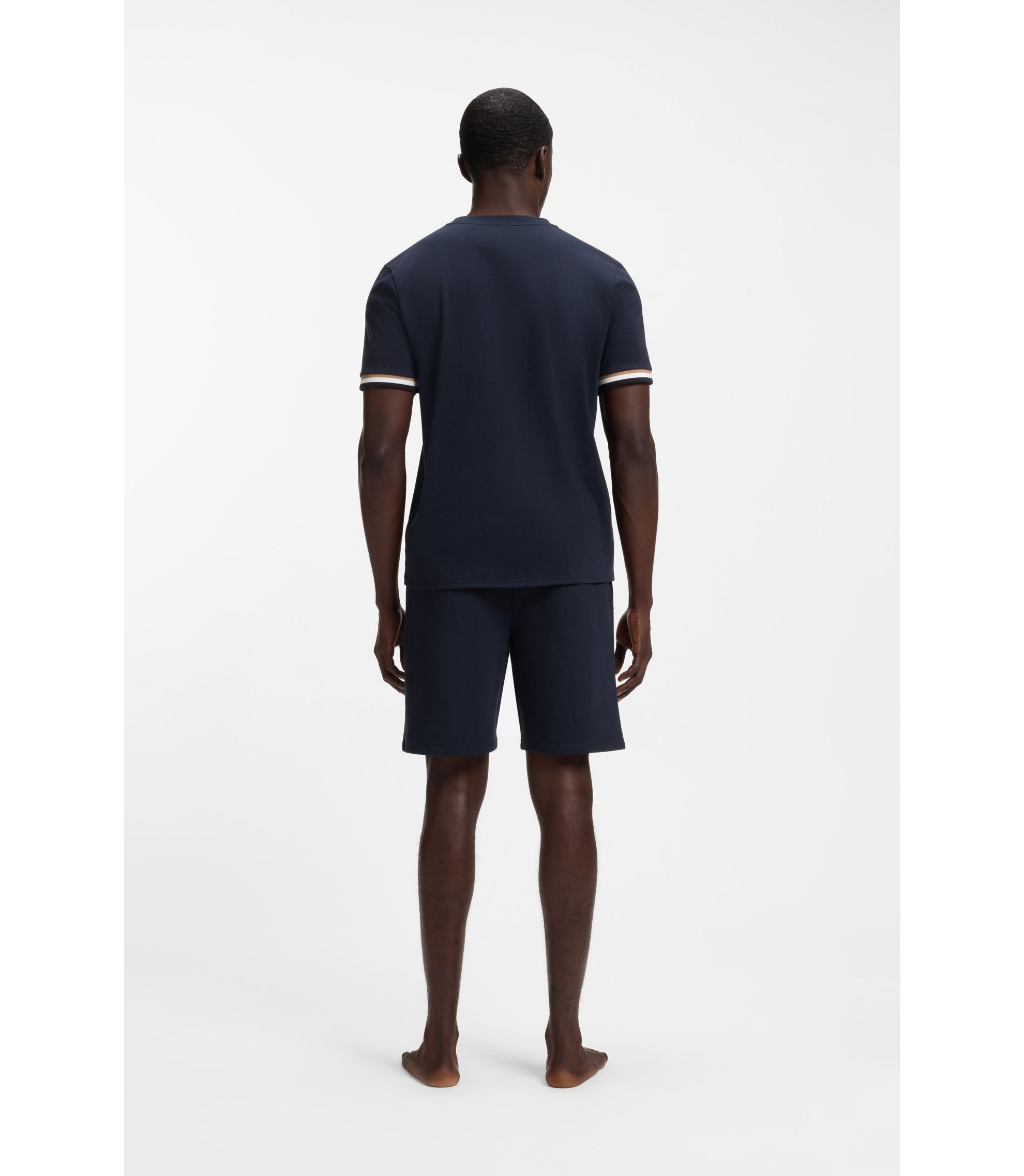 Boss Logo Print Shorts In Cotton Terry Dark Blue