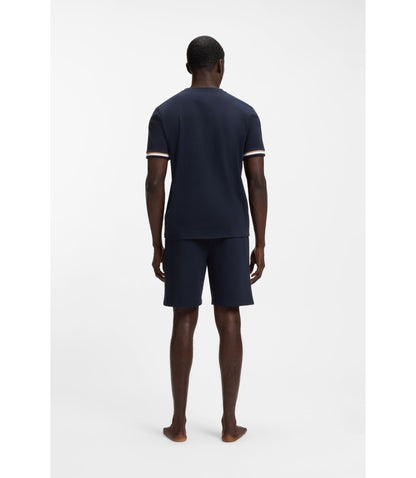 Boss Logo Print Shorts In Cotton Terry Dark Blue