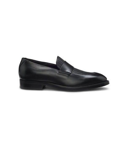 Boss Leather Loafers With Woven Vamp Black Black