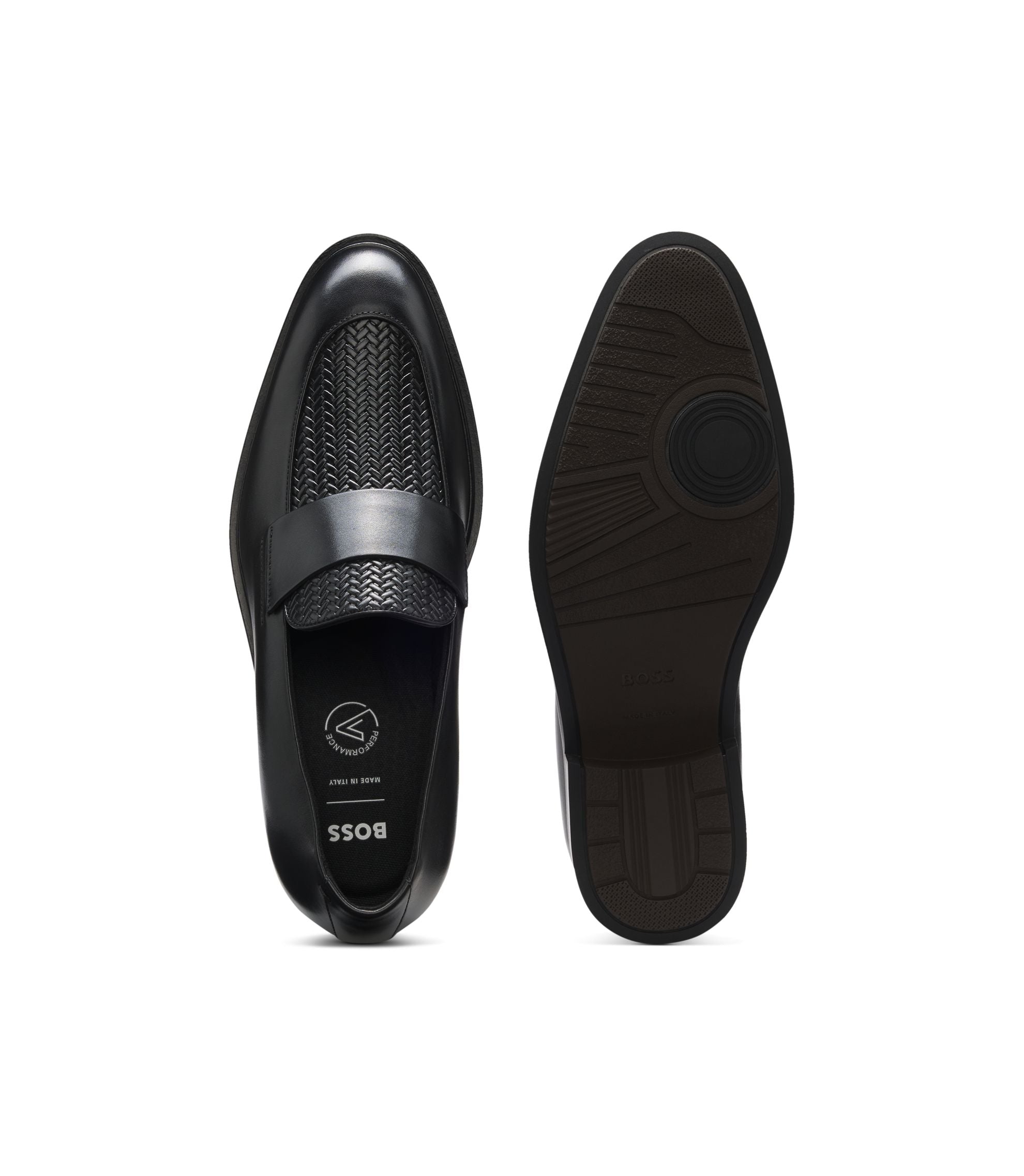 Boss Leather Loafers With Woven Vamp Black Black
