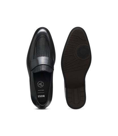 Boss Leather Loafers With Woven Vamp Black Black