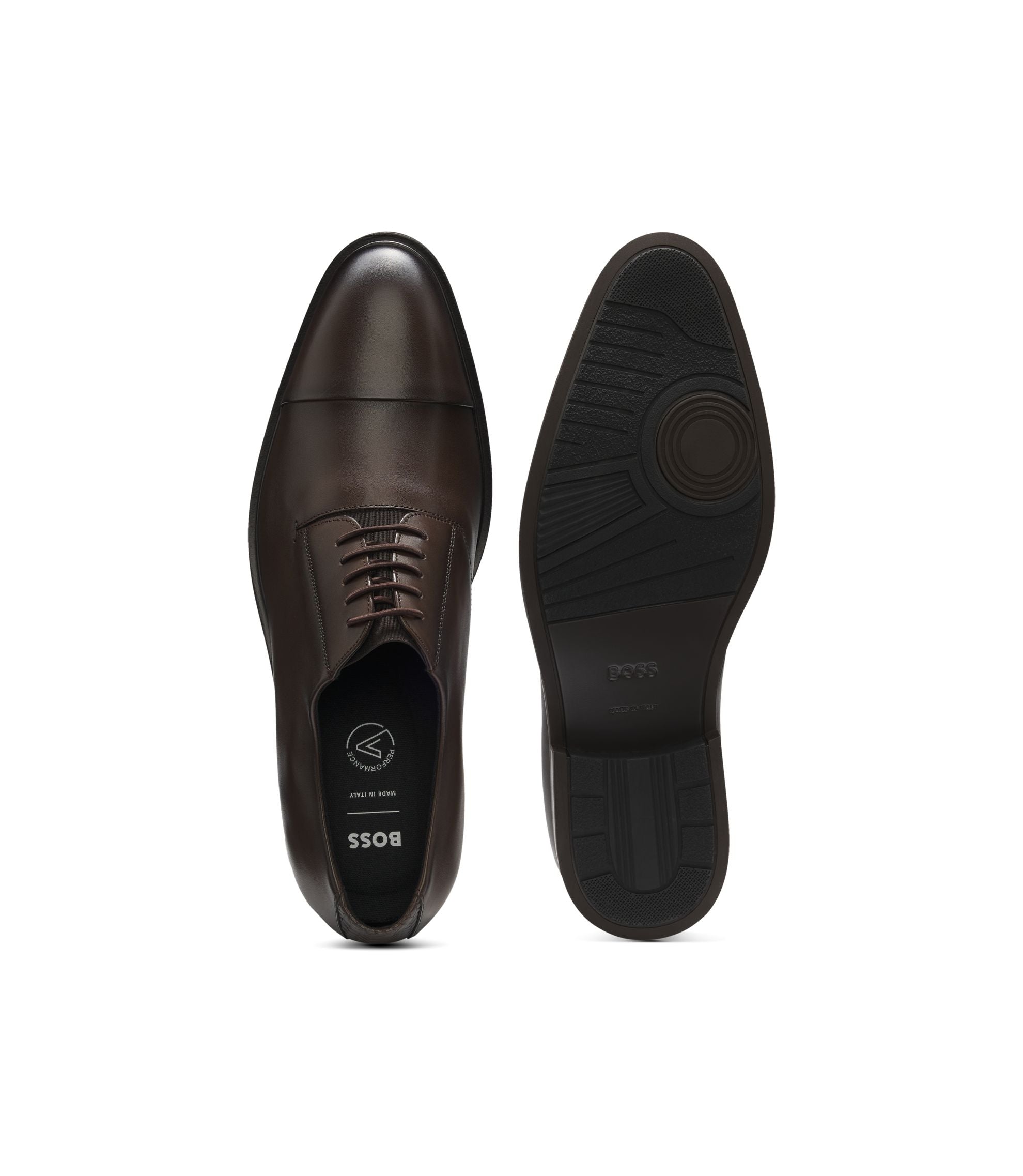 Boss Cap Toe Derby Shoes In Leather Dark Brown Dark Brown