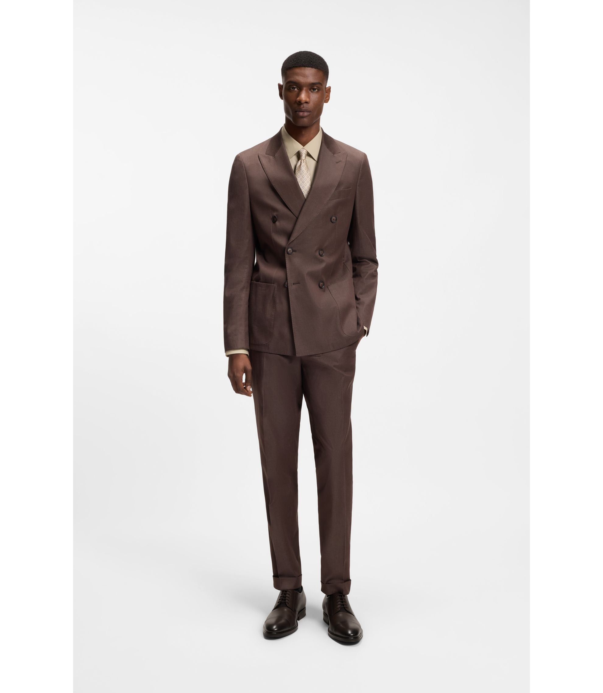 Boss Cap Toe Derby Shoes In Leather Dark Brown Dark Brown